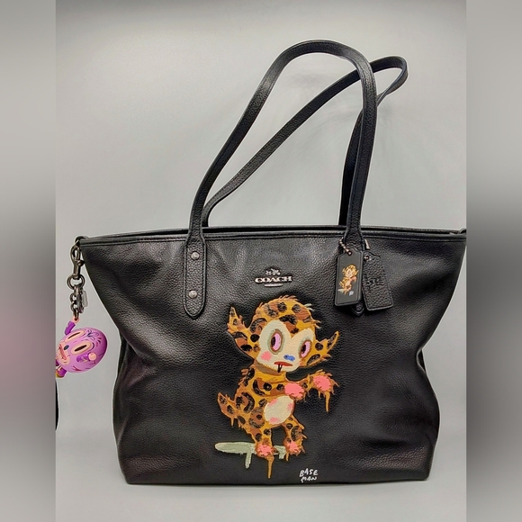 COACH X BASEMAN Leather Buster City Zip Tote & Hang Tag w/ custom Baseman charm - Picture 1 of 10